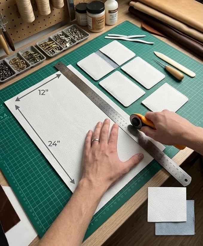 12'' x 24'' Genuine Full Grain Cowhide Leather Sheet — Soft Leather for Upholstery Repair, Handbags, Wallets, Sewing, Crafts, & DIY Projects — 1.1-1.3mm (3oz) Pre-Cut (White, 3 Pieces)