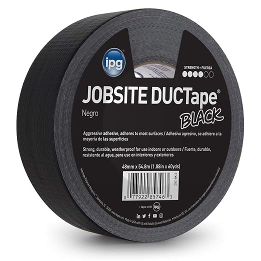 IPG JobSite DUCTape, Colored Duct Tape, 1.88" x 60 yd, Black (Single Roll)
