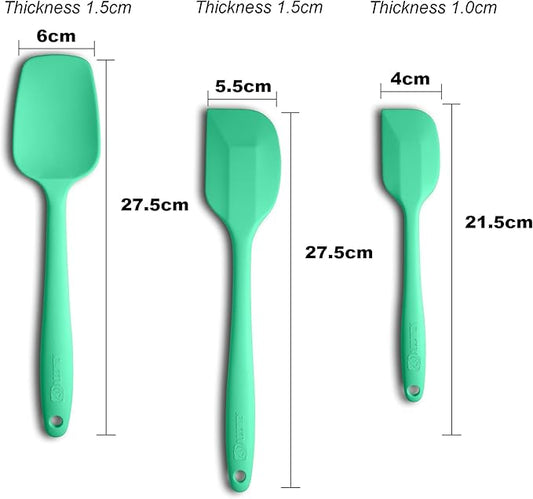 Silicone Spatula 3‑Piece Set Heat Resistant 600°F Non‑Stick Rubber Spatulas with Stainless Steel Core ALLWIN HOUSEWARE Large Spatula, Spoonula & Mini Spatula for Cooking & Baking, Macaron Green