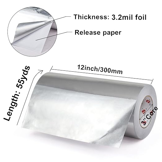 BOMEI PACK Aluminum Foil Tape,Heavy Duty Metal Duct Tape,High Temperature Silver Tape,Perfect for Sealing & Patching,HVAC,Air Ducts,Insulation and Metal Repair (12 Inch x 55 Yards)