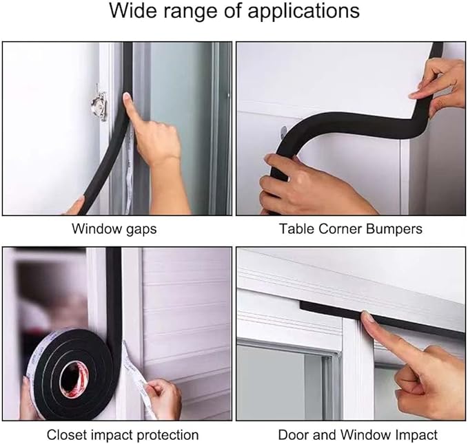 High Density Foam Tape Waterproof Sealing Strip, Single-Sided Adhesive EVA Self Adhesive Weather Strip for Insulating Door Frame, Window, Air Conditioner (1.18in X 32.8Ft,1/8 in Thick)