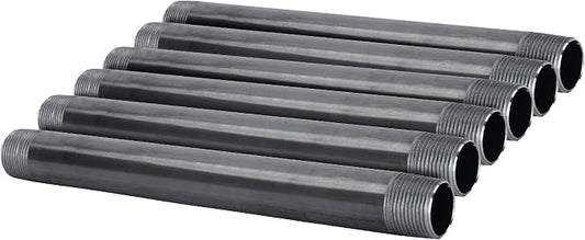 PIPE DÉCOR 1/2” x 7” Malleable Cast Iron Pipe Nipple, Pre-Cut Connectors, Industrial Steel Grey Fits Standard Half Inch Black Threaded Pipes Nipples and Fittings, Build Vintage DIY Furniture, 6 Pack