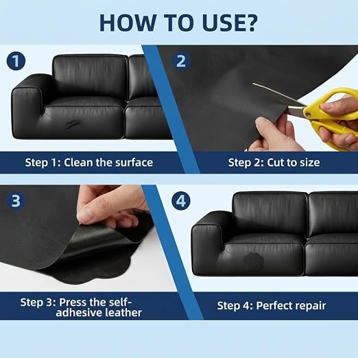 Qextce Leather Repair Patch Tape, Black, 17x100 Inch | Self-Adhesive, Waterproof, Wear Heat Resistant, For Furniture, Car Seat, Sofa, Couch, Luggage