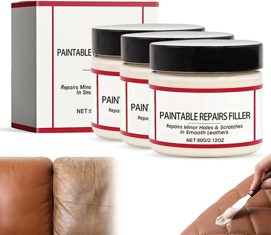 LECDOA Leather Filler, Flexible Fast Drying Leather Repair Compound, Paintable Waterproof Leather Repair Paste, Fixes Holes Tears Cracks Scratches for Car Seats Furniture Shoes (3pcs)