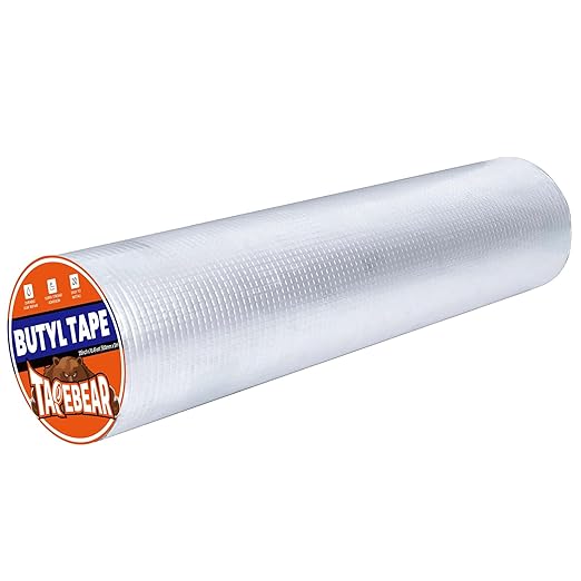 TAPEBEAR Butyl Tape 20inch x16feet, Aluminum Duct Sealing Tape Waterproof Sealant Repair Tape for RV Roof, Boat and Pipe Sealing, Glass & EDPM Roof Leak Patching