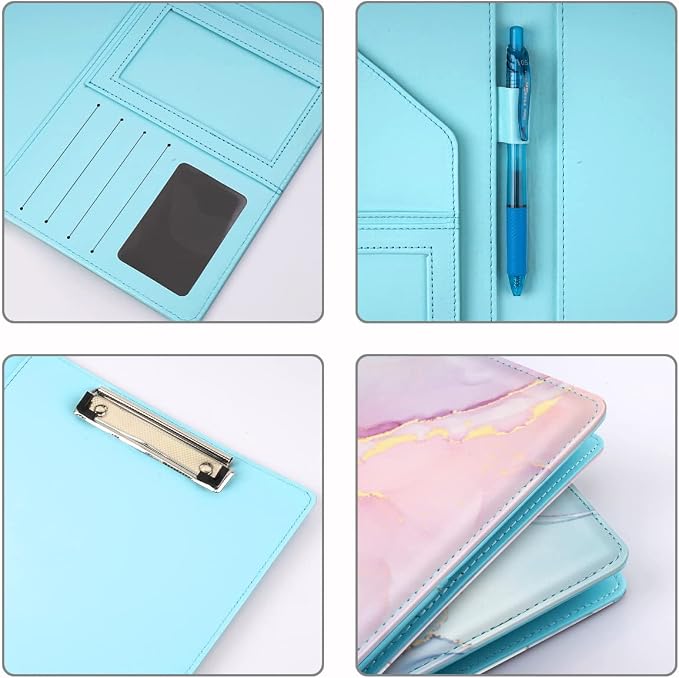 Padfolio Clipboard Folder Portfolio, Marble Leather Storage Clipboard with Cover for Legal Pad Holder Letter Size A4 Writing Pad for Conference Organizer Document Sleeve, Colorful Marble