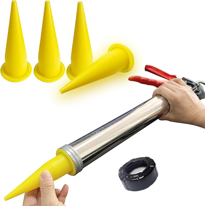Cone Nozzle for Sausage and Bulk Caulk Guns, Used for various standard sausage filling guns (10 pieces-yellow)