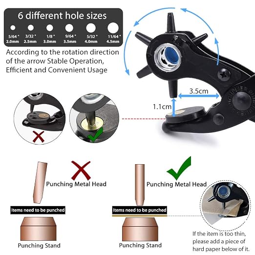 Leather Hole Punch, Belt Hole Puncher - Upgraded Version with Hole Size Dial, Premium Puncher for Belts, Watch Bands, Straps, Dog Collars, Saddles, Shoes, Fabric, DIY Home, Heavy Duty Rotary Punch Set