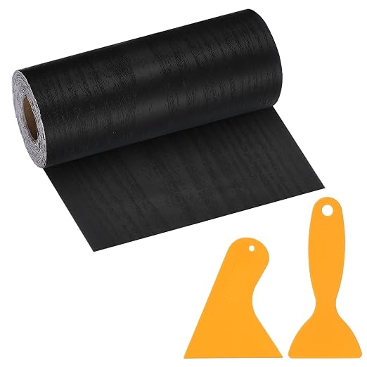 PATIKIL Wood Grain Repair Tape, 6" x 33' Self Adhesive Realistic Wood Tape with Scraper Durable Repair Patch for Furniture Floor Window Door Table DIY Home Decor, Black Wood Grain
