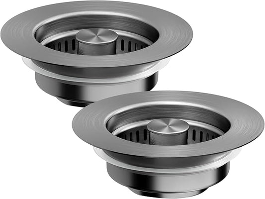NinjaTiger Kitchen Sink Drain Strainer - 2-Pack 3-in-1 Stainless Steel Kitchen Sink Stopper Pop-Up Sink Drain Strainer Basket Kitchen Sink Stopper for US Standard 3-1/2'' Drain | Gunmetal Gray