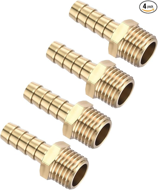 Pack of 4 Brass Hose Barb Fittings Adapter Connector 8mm Hose Barb to M14x1.5mm Male Fittings for Home Machines, Massage Bathtubs, and Irrigation Systems