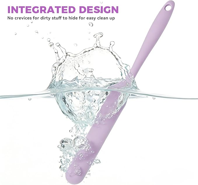 Silicone Jar Spatula Set of 3, Long Handle Skinny Spatula and Spurtle for Sourdough Starter, Flexible Jar Scraper for Peanut Butter, Jam, Icing, Cream with No Batter Left Behind (3, Purple)