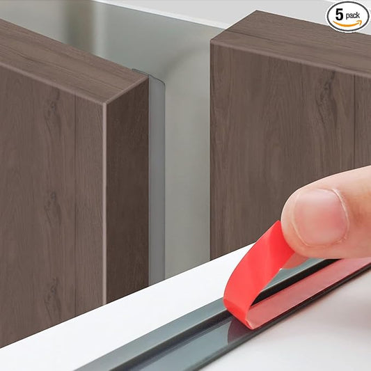 Cabinet Door Seal Strip, Grey 49ft (5 Rolls) Self-Adhesive Weather Stripping for Modern Wardrobe & Aluminum Window Gaps, Dustproof Soundproof Door Filler Tape, Sealing Strip for Home