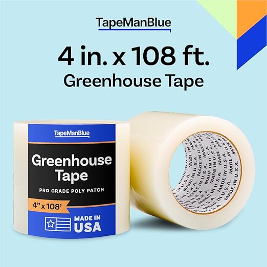 4" x 108' Roll of Greenhouse Repair Tape, Made in USA, Heavy Duty Clear Poly Patch Tape for Repairing Greenhouses and Plastic Sheeting, UV Resistant Polyethylene Film for Seaming & Splicing
