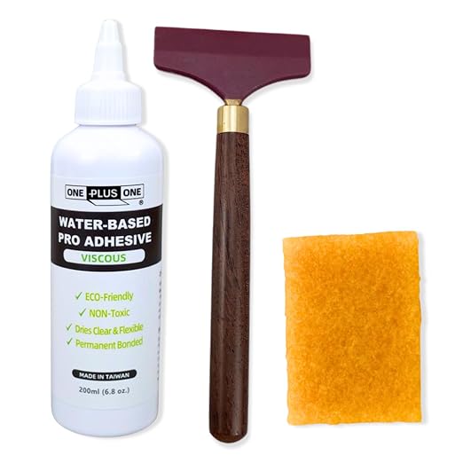 ONE Plus ONE Super Stick Set – 200ml Viscous Leather Adhesive with 6cm Glue Spreader & Adhesive Eraser, Strong Water-Based Glue for Leathercraft