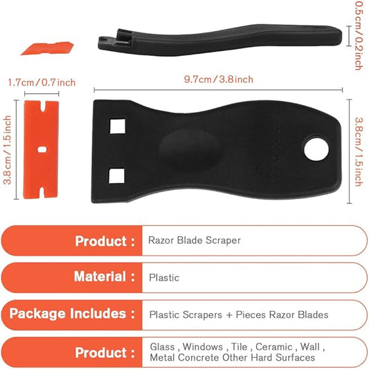 Ainiv Plastic Razor Blade Scrapers, 2PCS Scraper Tool with 30PCS Blades, Multi-funtional Cleaning Razor Scraper for Removing Stickers, Labels, Caulk, Adhesive, Paint Removal-Black&Orange