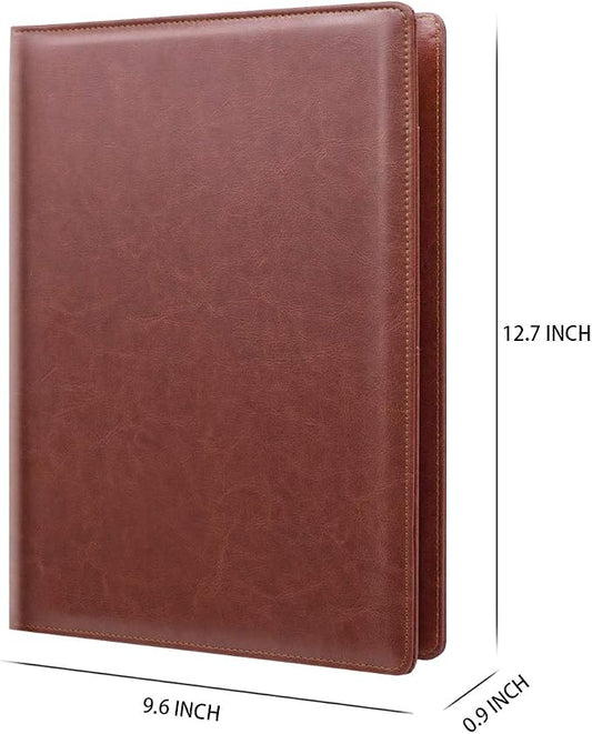 Leather Business/Resume Portfolio Organizer with Legal Pad Folder Clipboard, Interview Folder for Men/Women, Brown