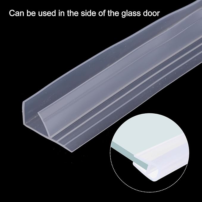 uxcell Shower Door Side Seal, F-Type Shower Door Sweep for 3/8" Glass 130" Long Silicone Frameless Glass Door Seal Strip, Stop Shower Leaks, Clear