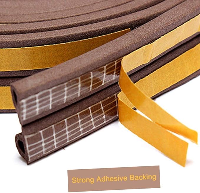 CloudBuyer Door & Window Weather Stripping, Soundproof Insulation Seal Strip with Self-Adhesive Rubber Collision Protection, 16.5 Ft (Brown)