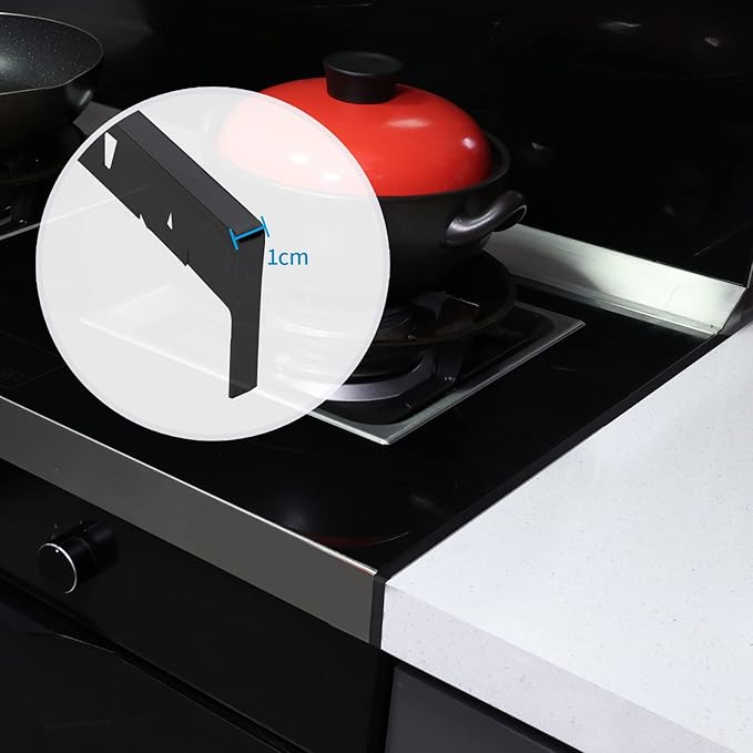 Stove Gap Covers (2 Pack),23.6" Long & 0.4" Wide Stove Counter Side Gap Guards, Oven Gap Filler with Stainless Steel, Heat Resistant and Easy to Clean,Protect Gap Filler Sealing Spills (Black)
