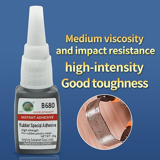 Rubber Glue B680,-30°C-110°CBlack Adhesive for bonding Shoes, Boots, Belt,Tire,Leather & Rubber - Sets in 10 Seconds.