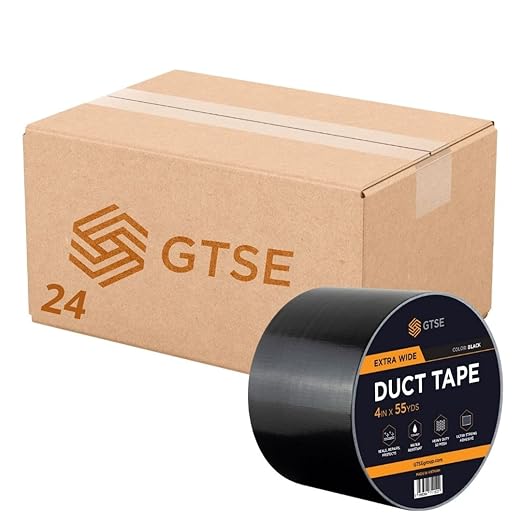 GTSE Wide Duct Tape, Black, 4 Inches x 55 Yards (164 ft), Heavy Duty, Waterproof Repair Tape for Indoor or Outdoor Use, 24 Rolls