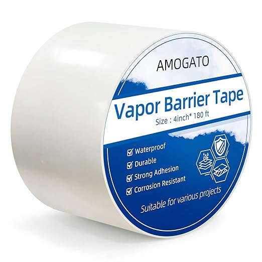 Vapor Barrier Tape - 4 inch x 180' Roll 8 Mil, Heavy Duty Waterproof, Polyethylene Repair Tape, Vapor Barrier Seam Tape for Industrial, Crawl Space, Roofs & Barrier Restoration
