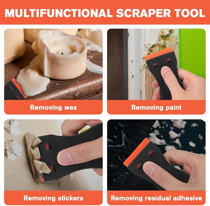 Ainiv Plastic Razor Blade Scrapers, Scraper Tool with 20PCS Blades, Multi-funtional Cleaning Razor Scraper for Removing Stickers, Labels, Caulk, Adhesive, Paint Removal-Black&Orange