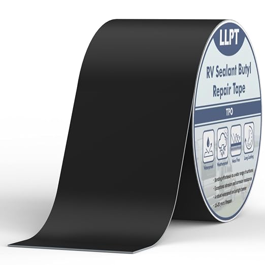 LLPT Roof Seal Tape Black 4" x 50 Ft | Strong Adhesion, UV Stable, Extreme Durable, Waterproof Airtight Patch Tape for Window RV Boat Vent Trailer Camper