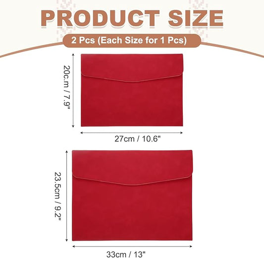PATIKIL 2Pcs PU Leather File Folders, 13x9 A4 Document Holder Waterproof Envelope Folder with Snap Closure, Portable Portfolio Organizer Case for Paper Receipt, Red