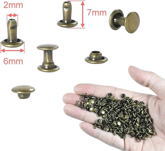 200Sets Leather Rivets, 6mm Double Cap Rivets Tubular Metal Studs Leather Rivets for Fabric Pet Collar Clothing Boots Belt Bags Accessories Crafts (6mm Bronze)