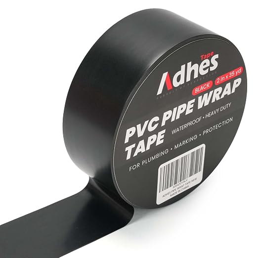 ADHES PVC Pipe Wrap Tape, 2 Inch X 35 Yds, Corrosion Protection Pipe Tape, Weatherproof PVC Tape for Drain Pipe, Metal & Electrical Piping, Underground Pipe, Black