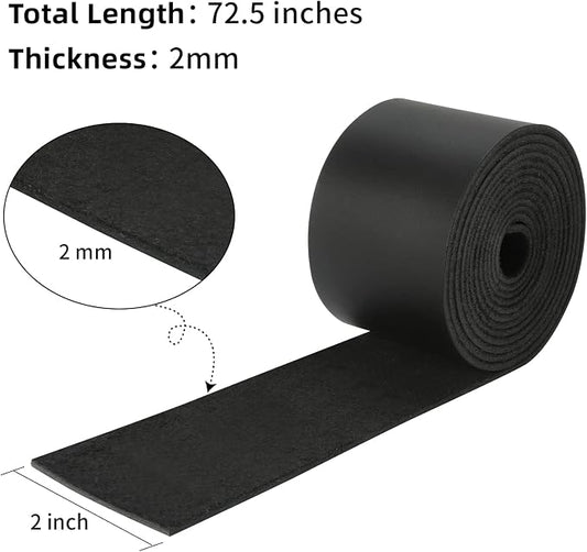 Ringsun 2 Inches Wide Black Flat Leather Straps for Crafts, Full Grain Leather Strips Cord String for Crafts, Tooling (2mm Thick 72.5 Inches Long)