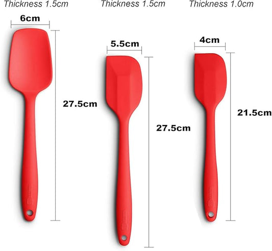 Silicone Spatula 3‑Piece Set Heat Resistant 600°F Non‑Stick Rubber Spatulas with Stainless Steel Core ALLWIN HOUSEWARE Large Spatula, Spoonula & Mini Spatula for Cooking & Baking, Red