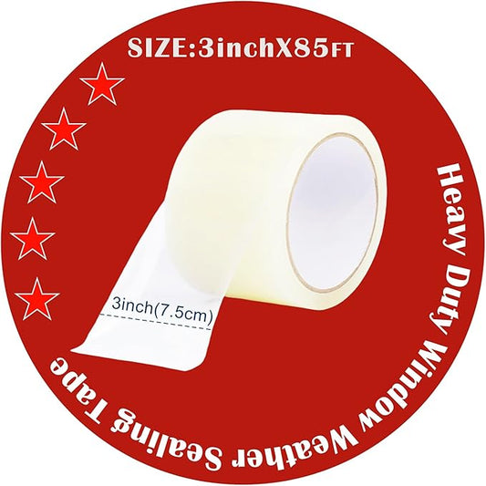 Transparent Window Weather Sealing Tape, 4-Inch x 85FT, Clear Window Draft Isolation Sealing Film Tape-Clear Draft Stopper Adhesive Tape for Doors, Windows and Shower Glass Gaps (4-Inch x 85FT)