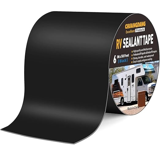 RV Sealant Tape,6Inchx50Feet,1-Pack,Black RV Roof Tape,Camper Repair Tape,RV Tape,Repair for Trailer, Boat,Window,Roof & Leaks,Sealing
