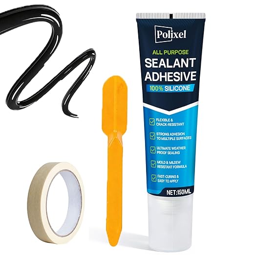 Black RTV Silicone Sealant Adhesion – 100% Silicone Caulk, Waterproof & Flexible Caulk for Car, Bathroom, Kitchen, Window & Plumbing – High Temperature, Strong Adhesion – 5oz/150g