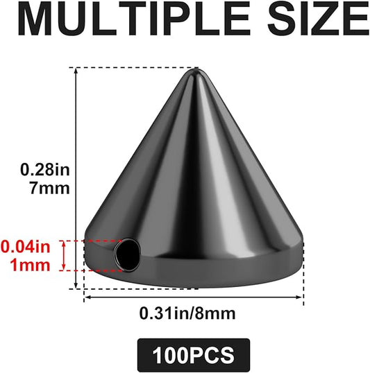 OIIKI 100 PCS 8 mm ABS Bullet Spike Cone Studs, Rivets Cone Spike Studs Beads, Flat Back Punk Spikes DIY Crafts Studs Glue on Decoration for Leather Clothes Belt Bags Jewelry Trims - Black