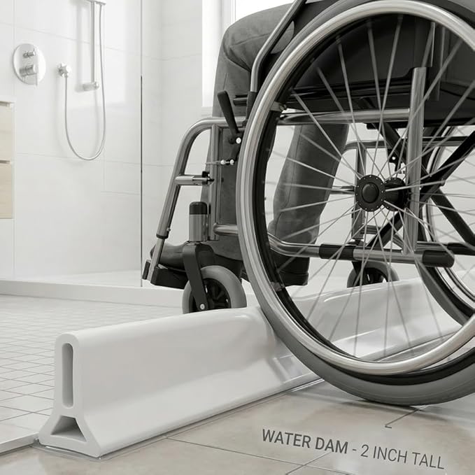 39Inch Collapsible Shower Threshold Water Dam 2" High Shower Barrier Water Stopper 2" Tall Shower Water Guard To Keep Water In Shower Dry And Wet Separation Bathroom Wheelchair Accessible Black