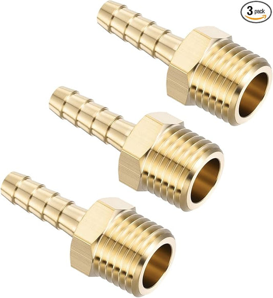 Pack of 3 Brass Hose Barb Fittings Adapter Connector 6mm Hose Barb to M14x1.5 Male Fittings for Home Machines, Massage Bathtubs, and Irrigation Systems