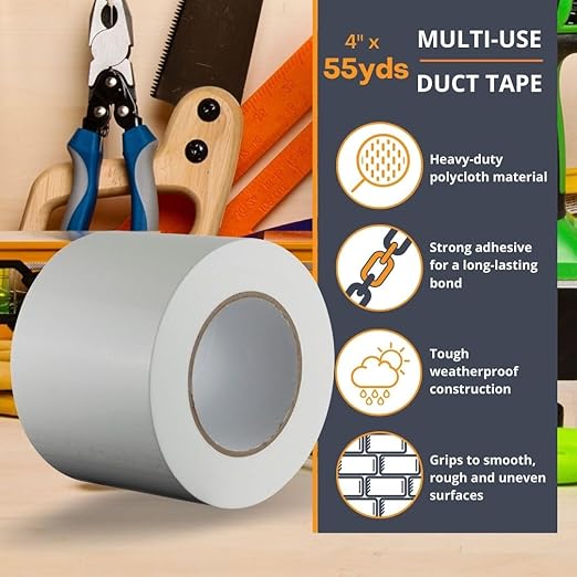 GTSE Wide Duct Tape, Clear, 4 Inches x 55 Yards (164 ft), Heavy Duty, Waterproof Repair Tape for Indoor or Outdoor Use, 12 Rolls