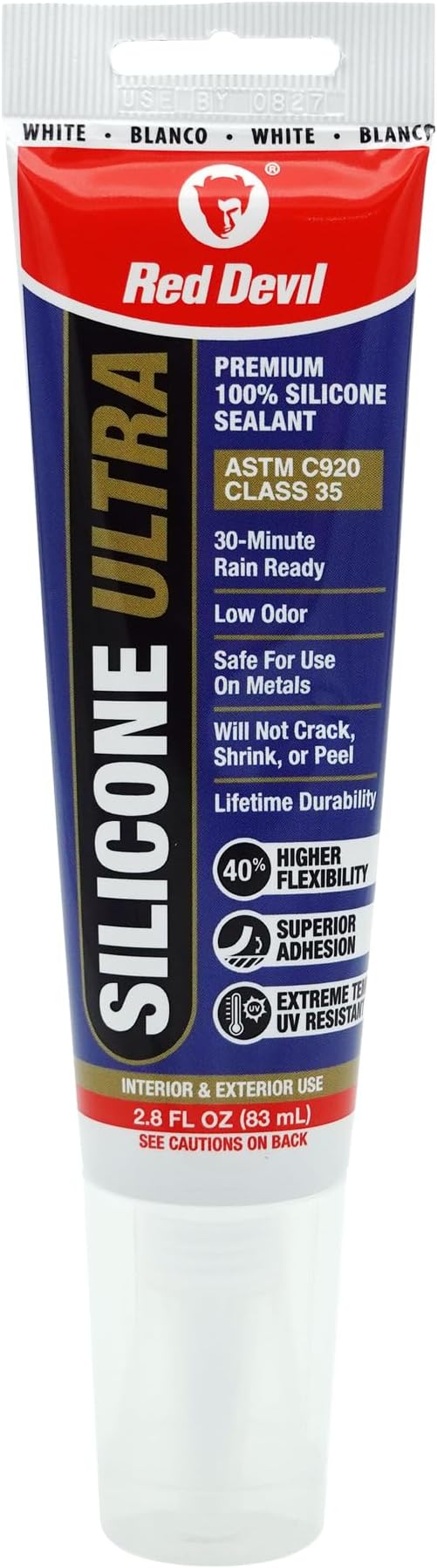 Red Devil 0785 Silicone Ultra 100% RTV Silicone Sealant, 2.8 oz. Tube, White, 1 Pack