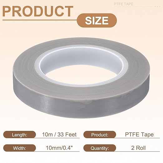 PATIKIL 0.4" x 33ft Heat Resistant Tape, High Temperature Tape PTFE Adhesive High Heat Tape Waterproof Smooth Surface for Vacuum Sealer Machine Insulation Protection, 0.18mm Thick, 2PCS