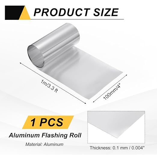 uxcell Aluminum Flashing Roll, 4in x 3.3ft Metal Roof Panels 0.1mm Waterproof Aluminum Sheet Roll for House Repair, Roof Flashing, Sealing Windows Doors, DIY Projects