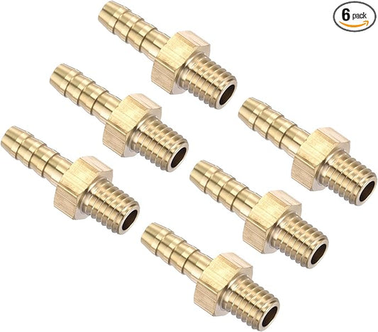 Pack of 6 Brass Hose Barb Fittings Adapter Connector 3mm Hose Barb to M5x0.8mm Male Fittings for Home Machines, Massage Bathtubs, and Irrigation Systems