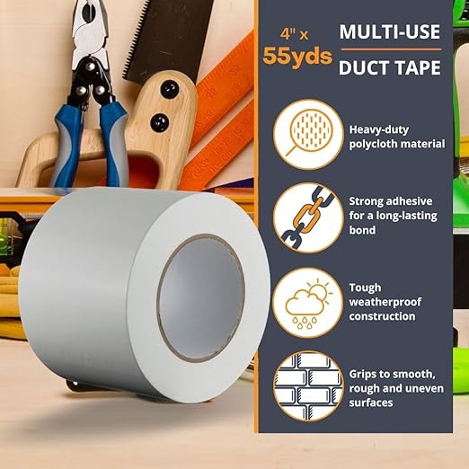 GTSE Wide Duct Tape, White, 4 Inches x 55 Yards (164 ft), Heavy Duty, Waterproof Repair Tape for Indoor or Outdoor Use, 12 Rolls