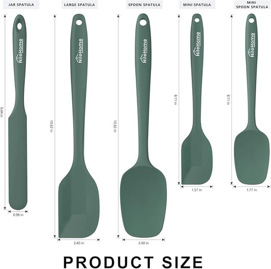 NileHome Silicone Spatula Set, 5 Pieces Food Grade Kitchen Utensils with Silicone Brush Heat Resistant BPA-free Rubber Spatula for Scraping, Baking, Cooking, Mixing—Green