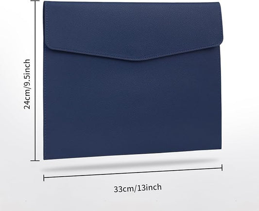 MultiBey A4 Document Holder, PU Leather File Folder, File Organizer Filing Envelope Portfolio Case with Magnetic Snap Button for Home School Office Stationery Blue
