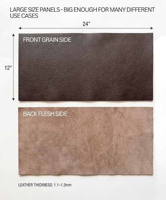 12'' x 24'' Genuine Full Grain Cowhide Leather Sheet — Soft Leather for Upholstery Repair, Handbags, Wallets, Sewing, Crafts, & DIY Projects — 1.1-1.3mm (3oz) Pre-Cut (Chocolate, 5 Pieces)