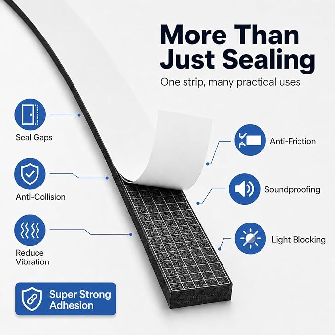 1" x 1" EVA Foam Weather Stripping Tape, 13FT Self-Adhesive Foam Seal Strip for Large Door & Window Gaps, Black